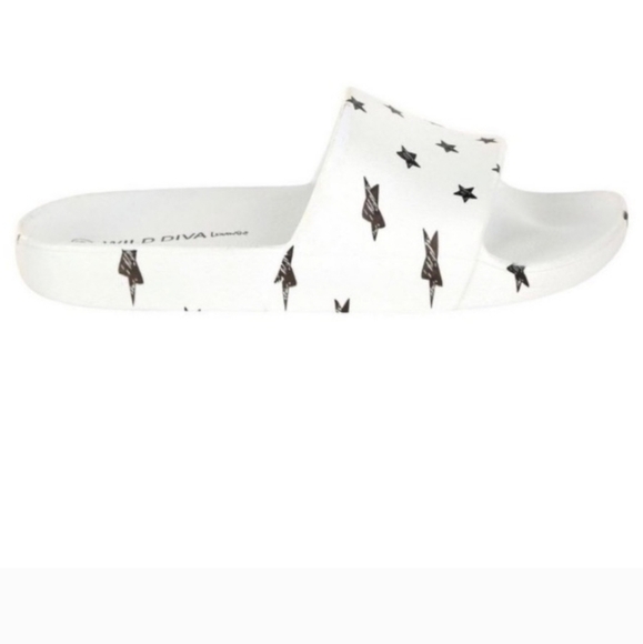 Wild Diva Lounge-Mataya Star Slides-White NIB Sz 6 - Picture 3 of 5